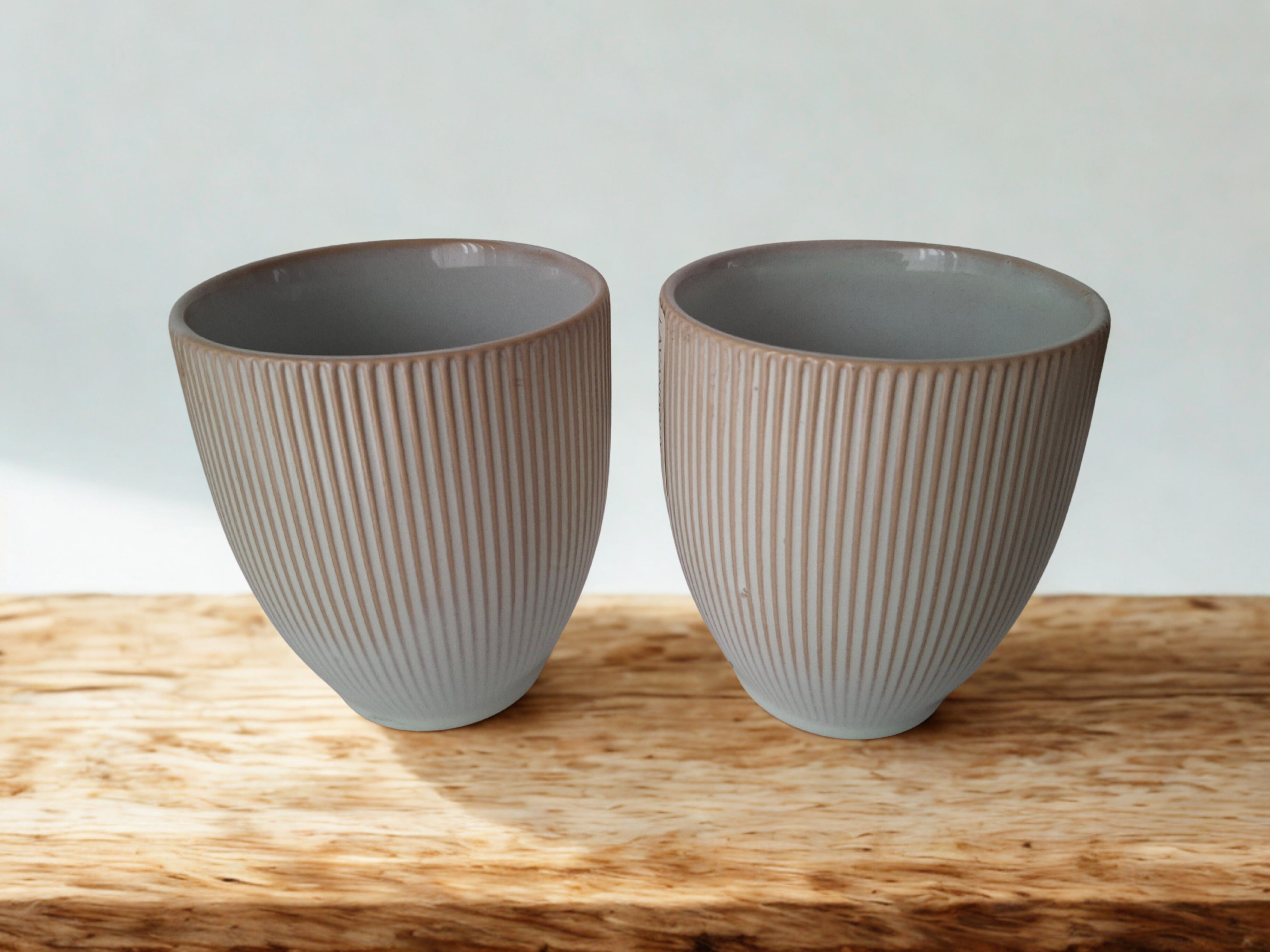 Mok ecru / bruin gestreept