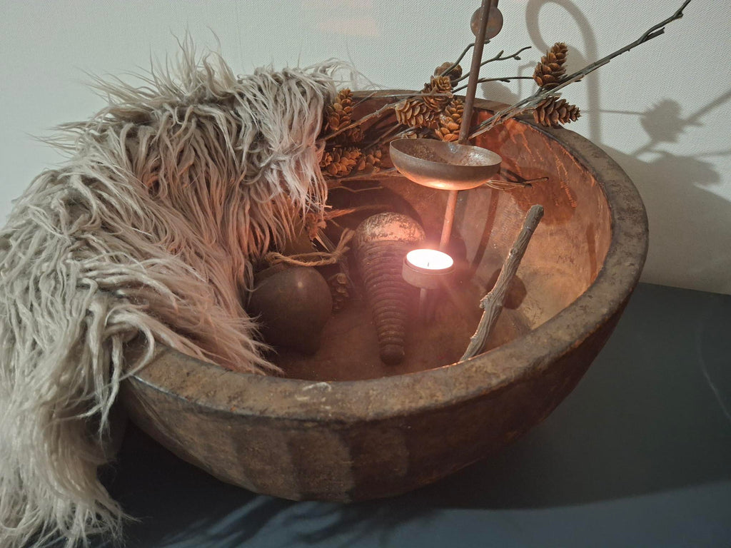 Houten schaal / olijfbak Ø 38 cm.