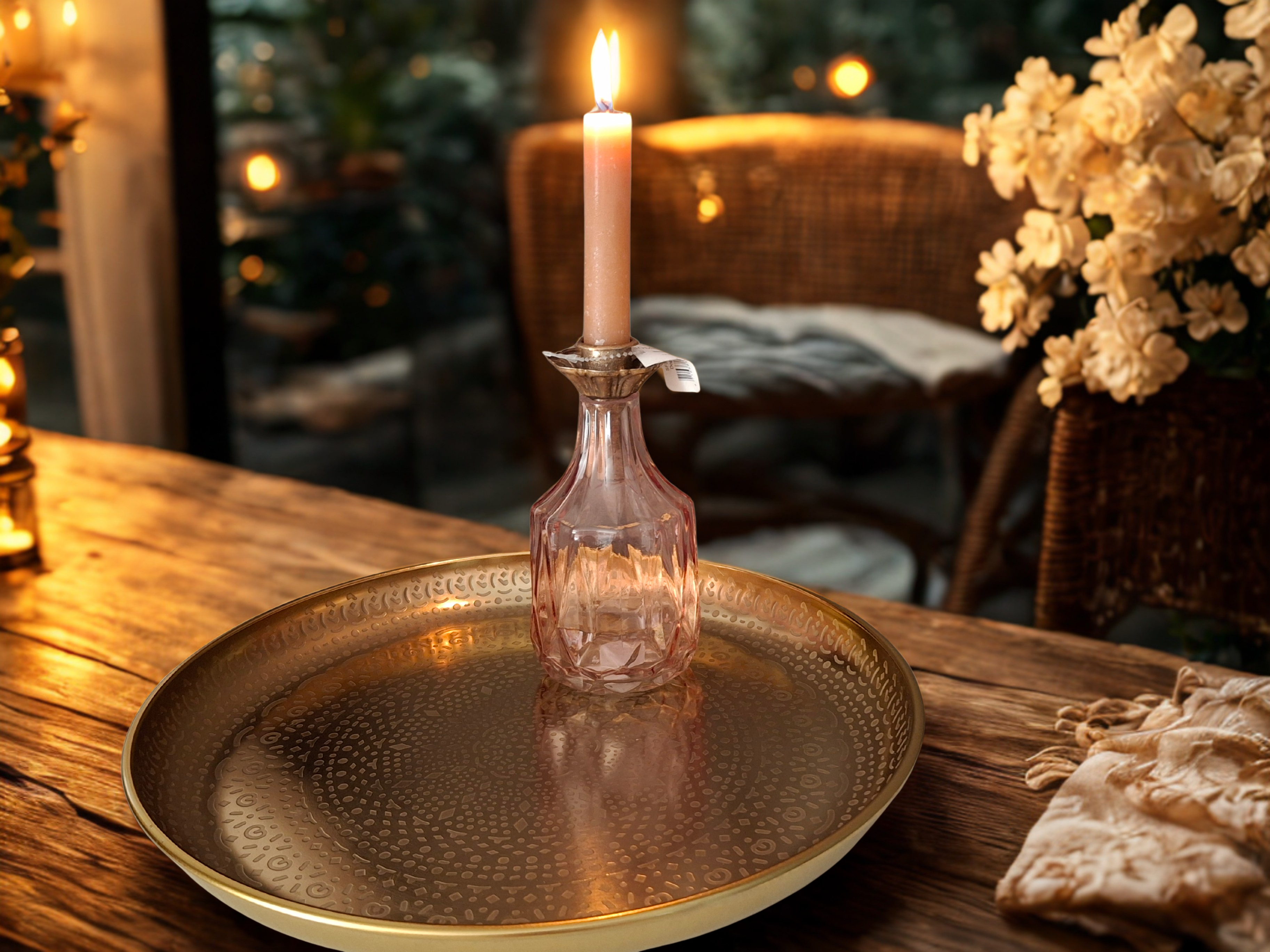 Kandelaar glas Optiek Roze, hoogte 17 cm