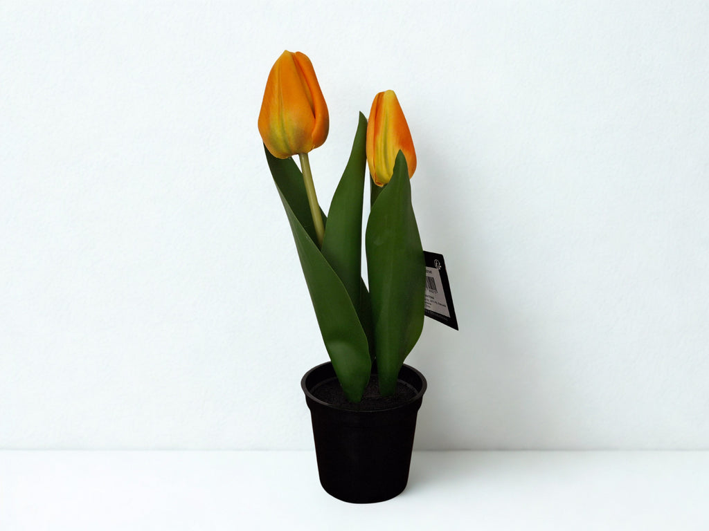 Zijden tulpen in potje, geel