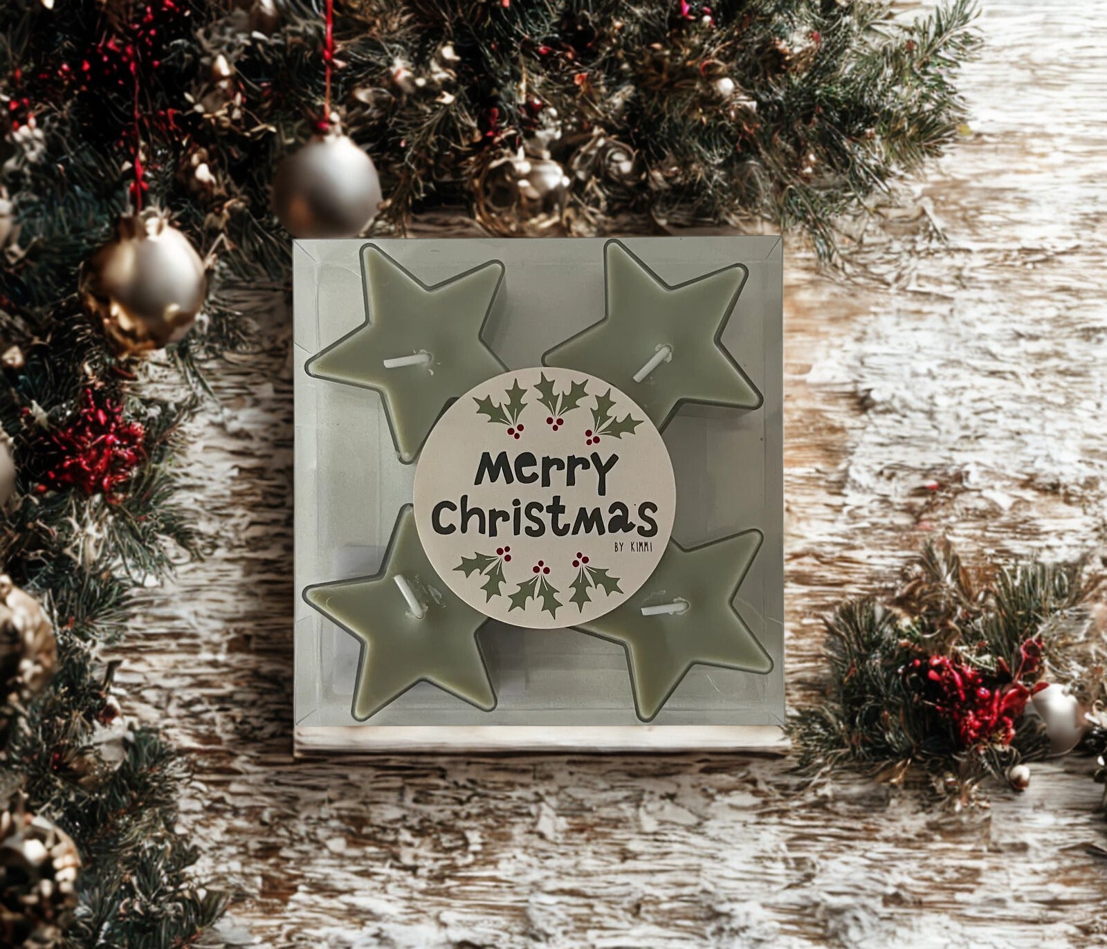 Kaars Kerstster 5 stuks, olijfgroen