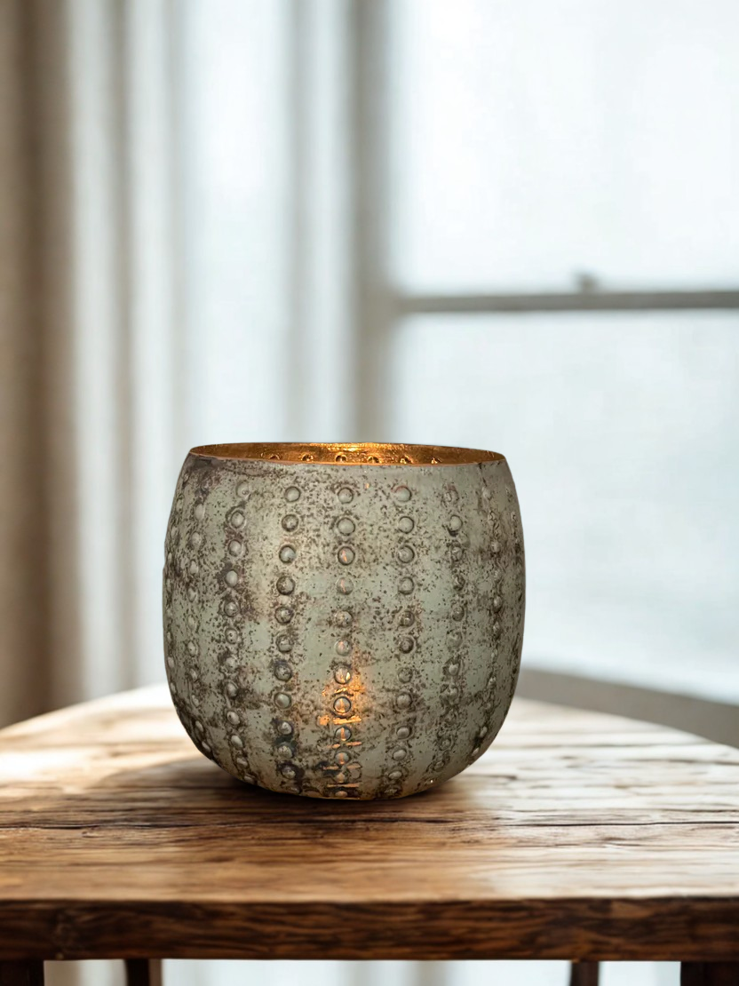 Windlicht met stippen, Ø 16 cm.