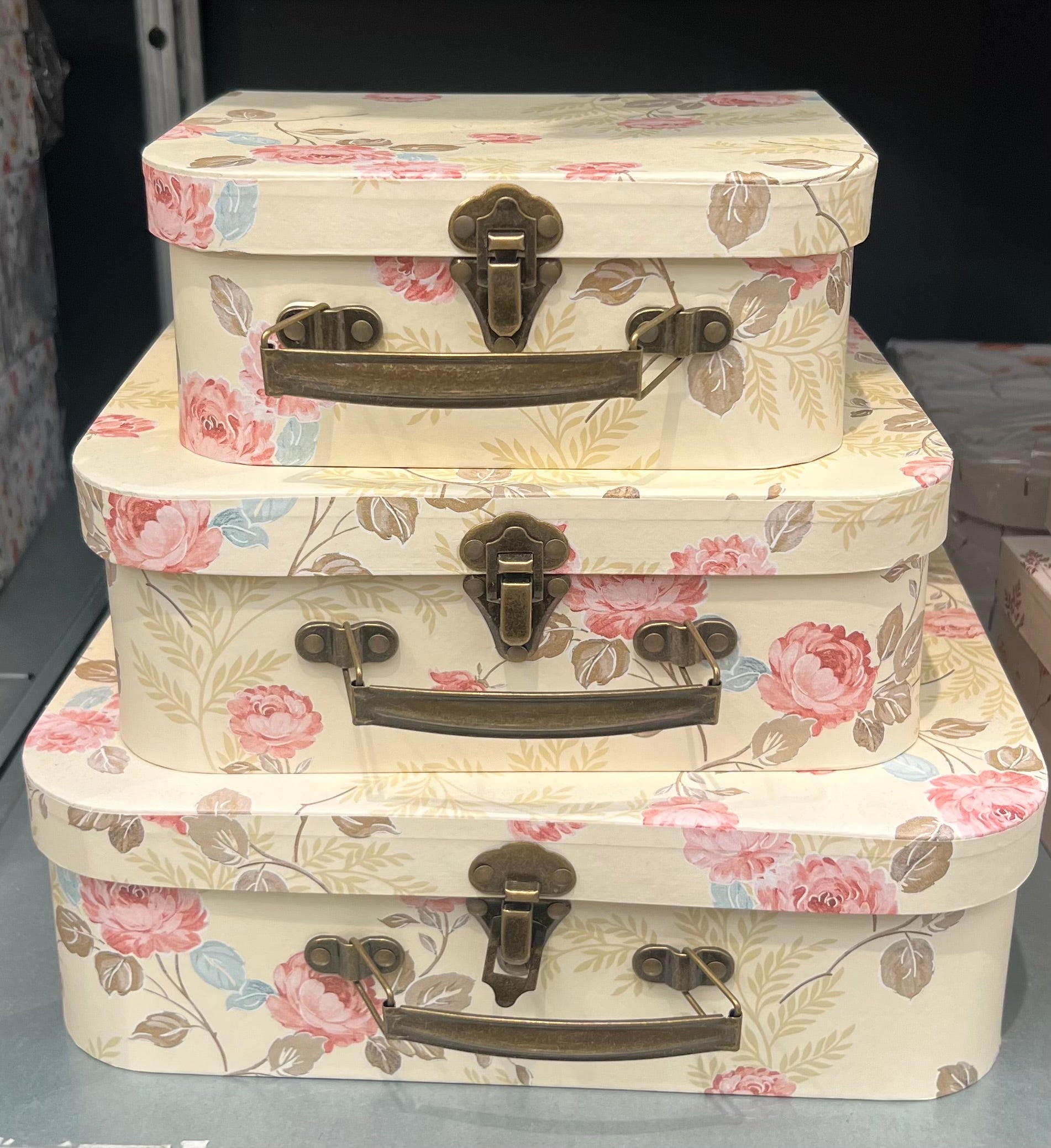 Clayre & Eef opberkoffer set van 3 bloem