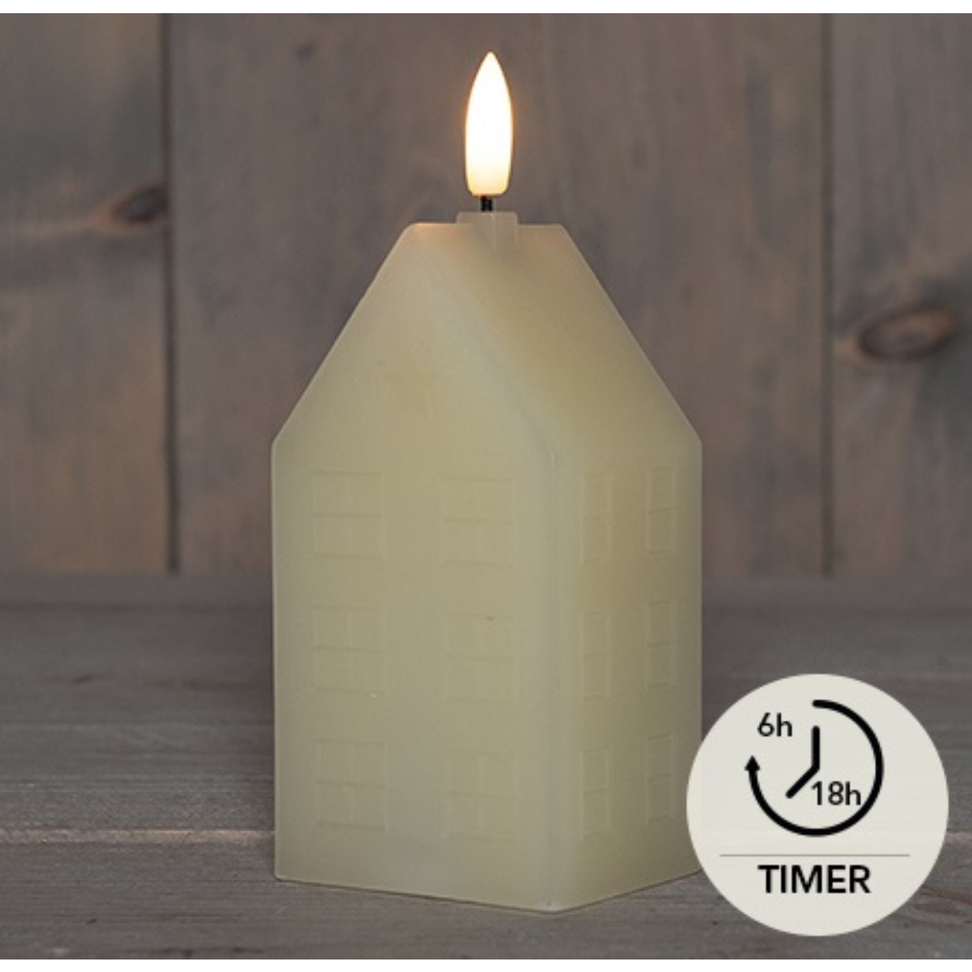 Led kaars wax huisje met timer, 6 x 5 x 15cm. Ivoor