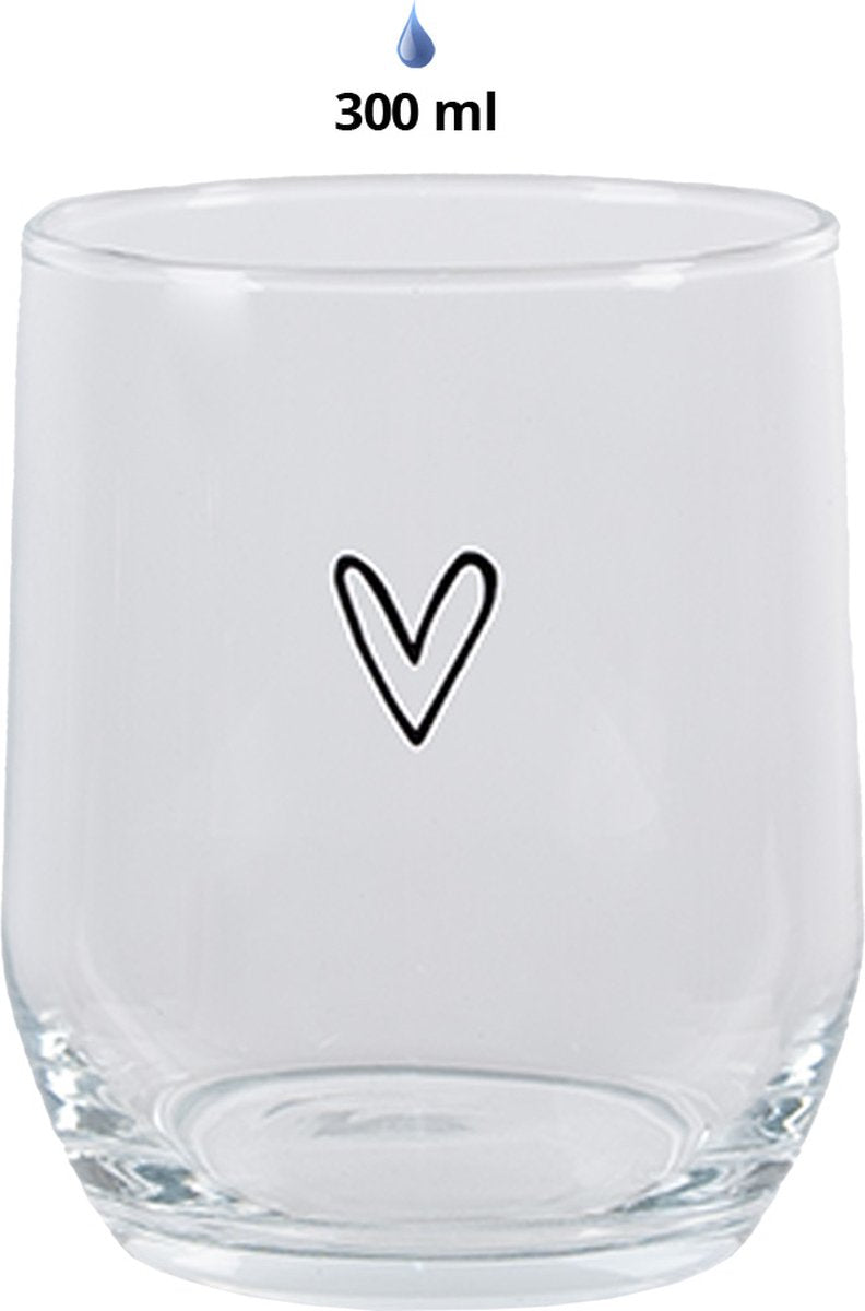 Clayre & Eef Waterglas Hart 300 ml Transparant Glas