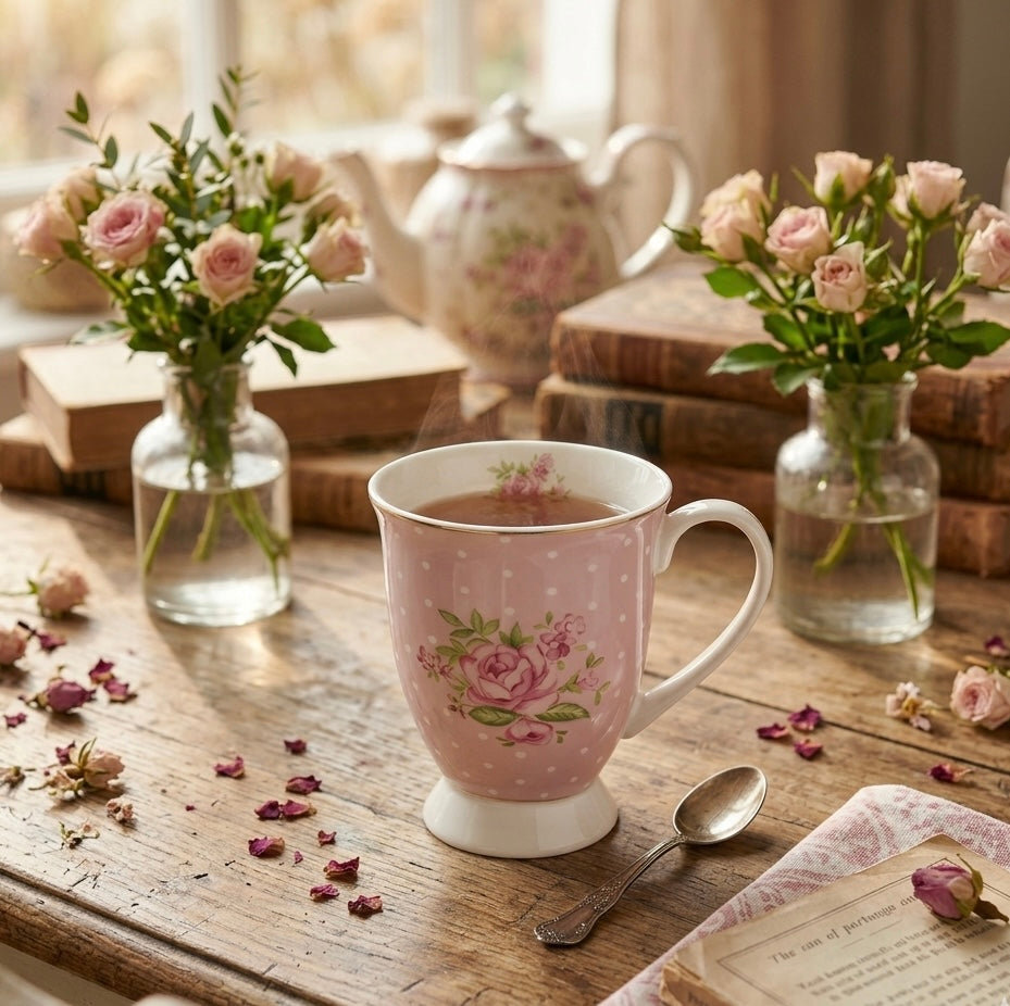 Clayre & Eef Mok 300 ml Roze Paars Porselein Rozen