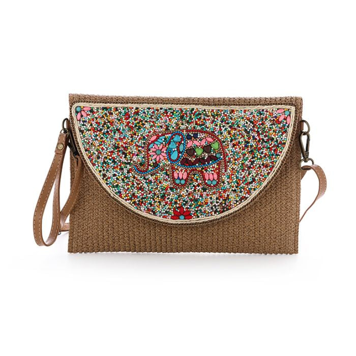 Schoudertasje met kralen mozaïek - elephant