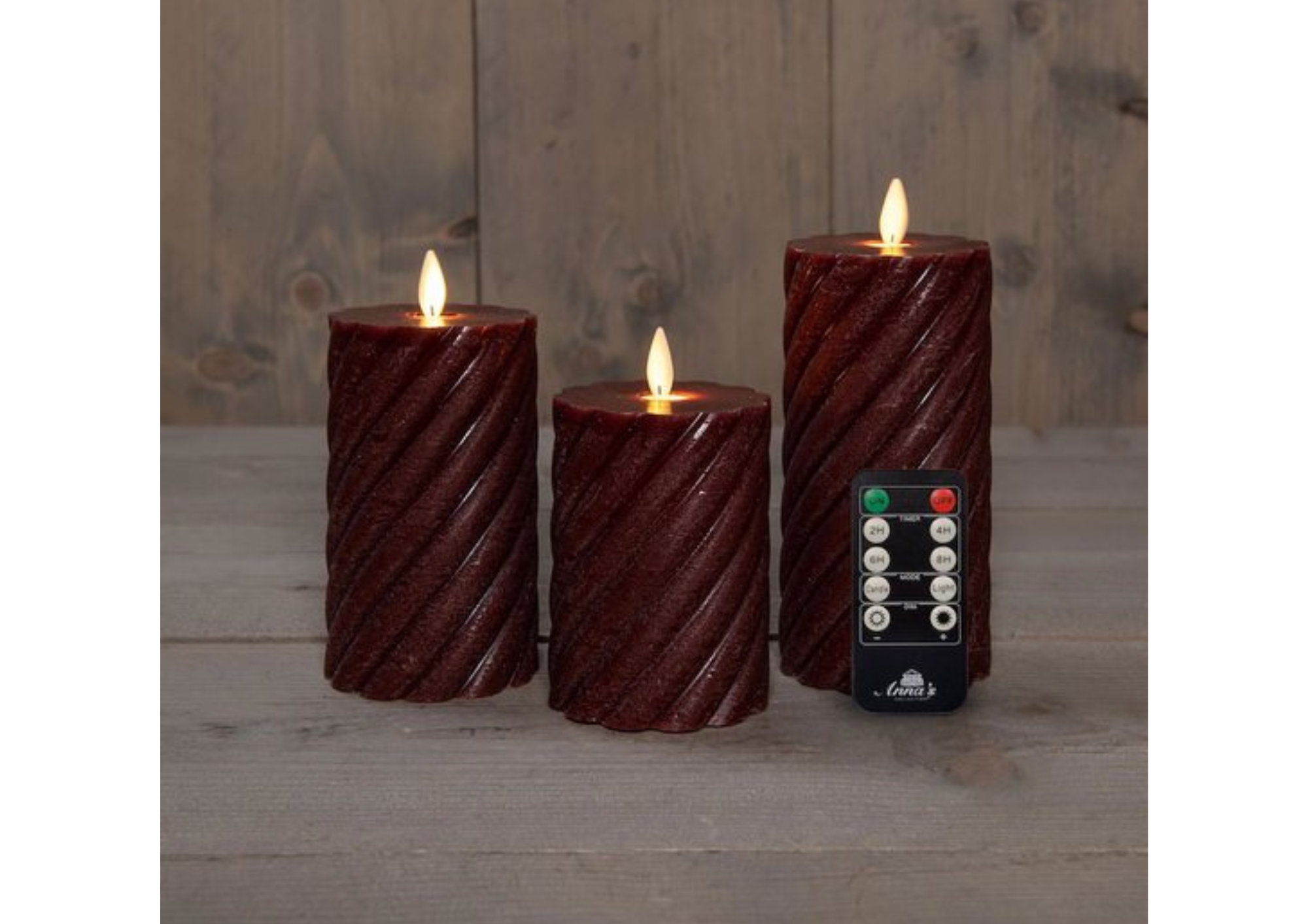 LED kaars set van 3 bordeaux