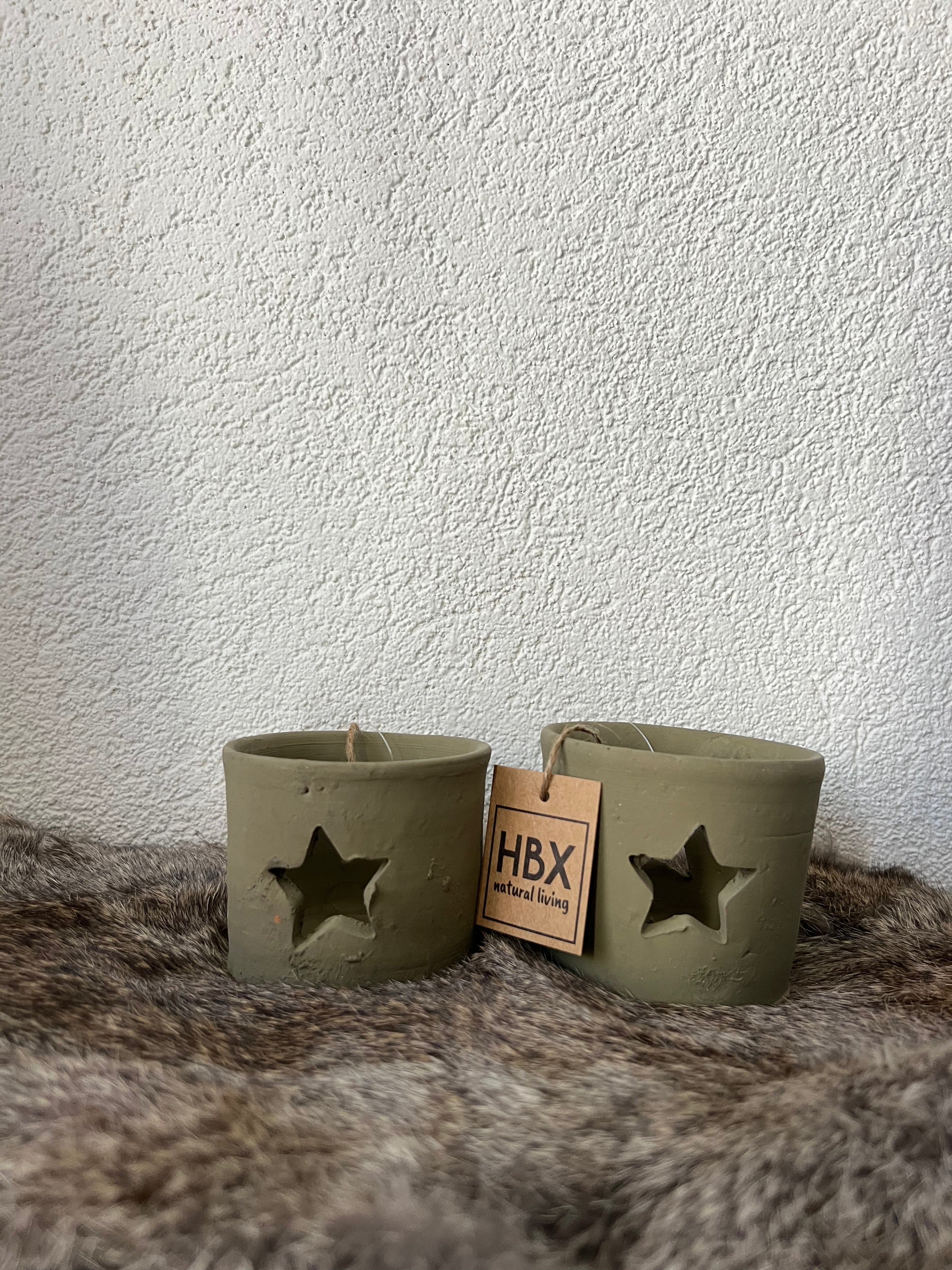 Waxinelichthouder klei groen, Ø 8 cm.