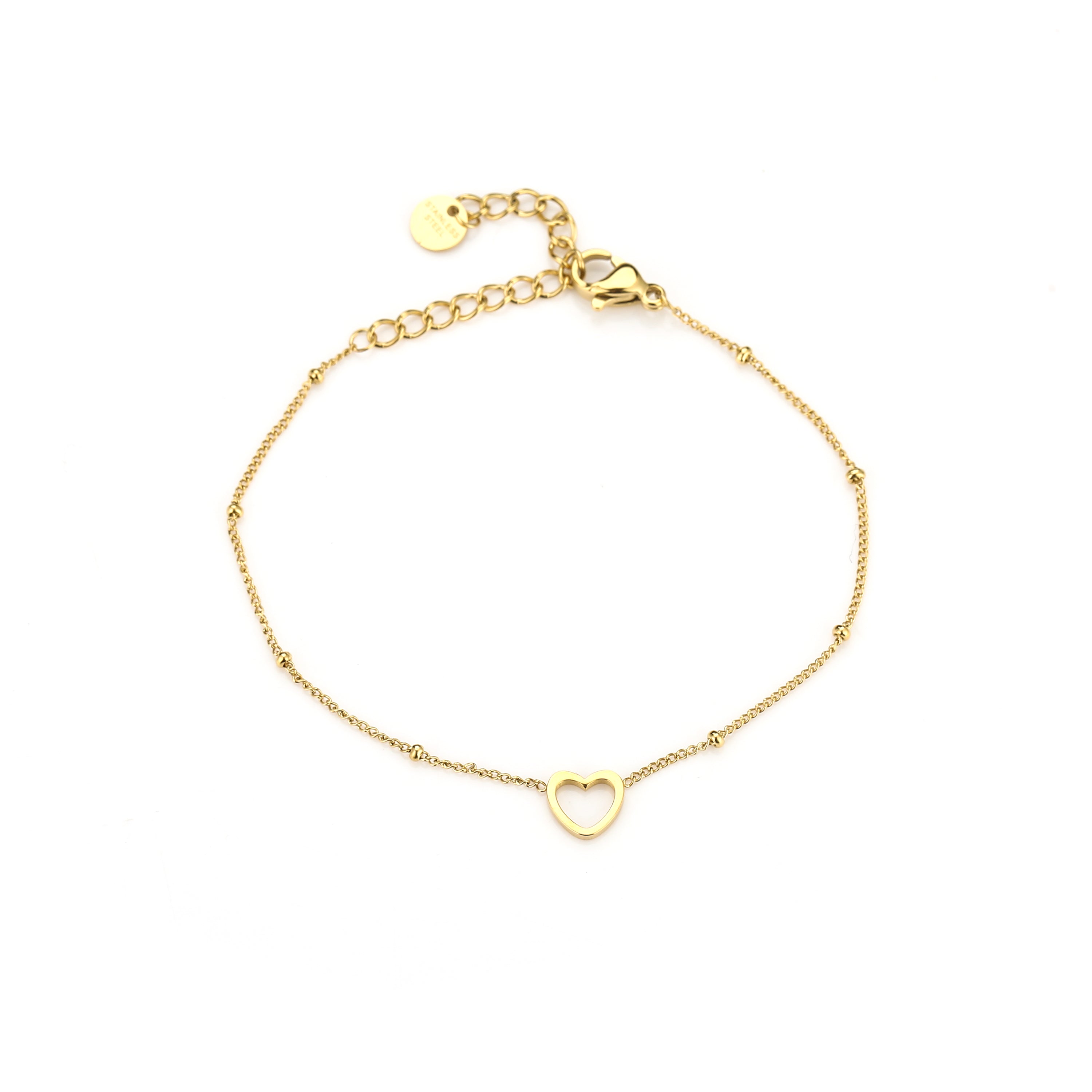 Armband bolletjes schakel met open hartje