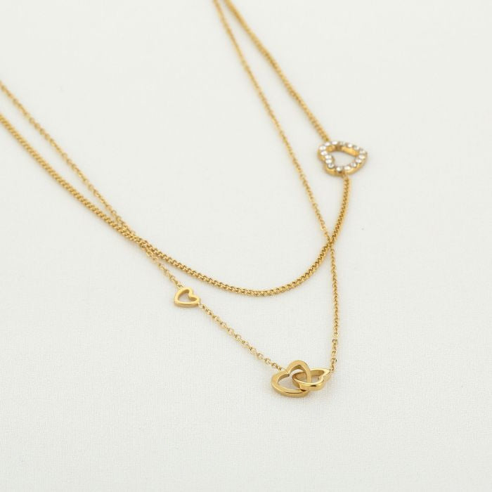 Dubbele ketting met hartjes - goud