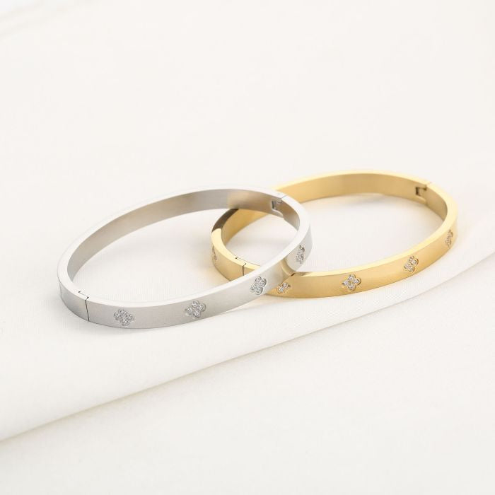 Bangle met klavertjes - goud