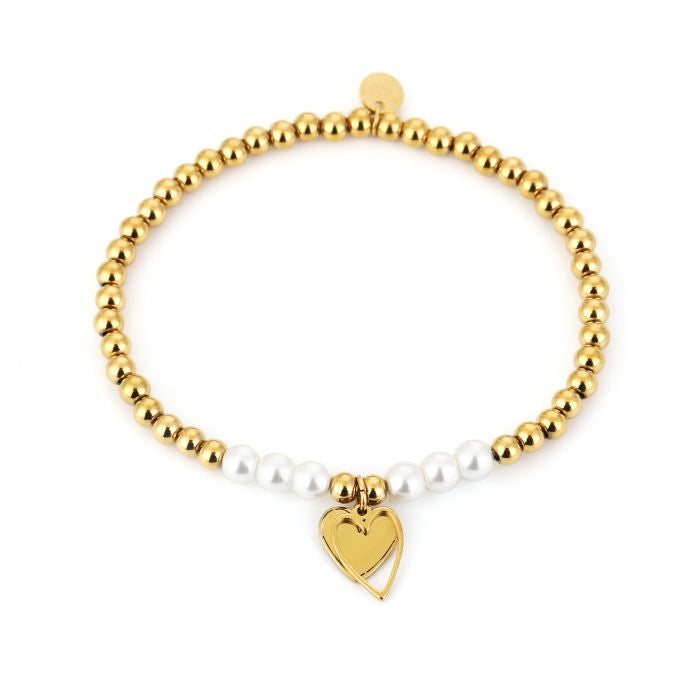 Kralen armbandje met parels en hartje - goud