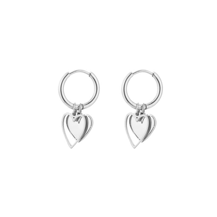 Hartjes dubbel oorbellen - Zilver