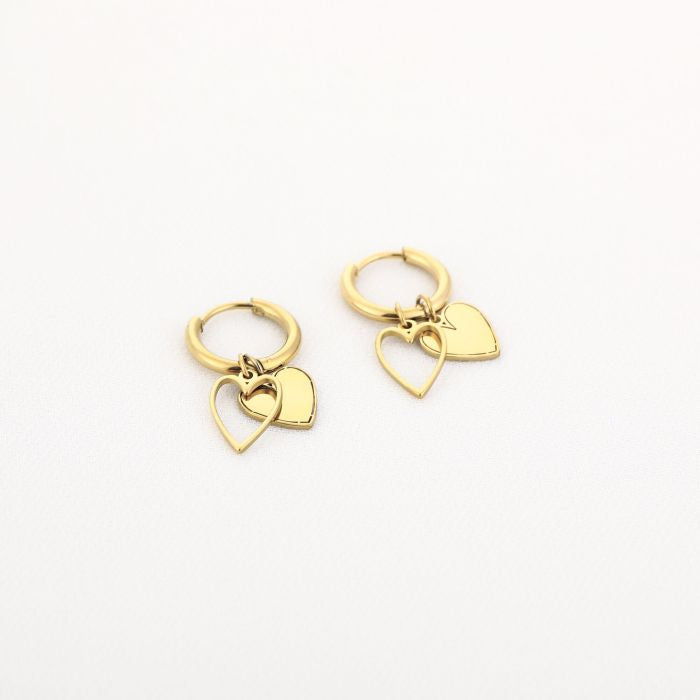 Hartjes dubbel oorbellen - goud