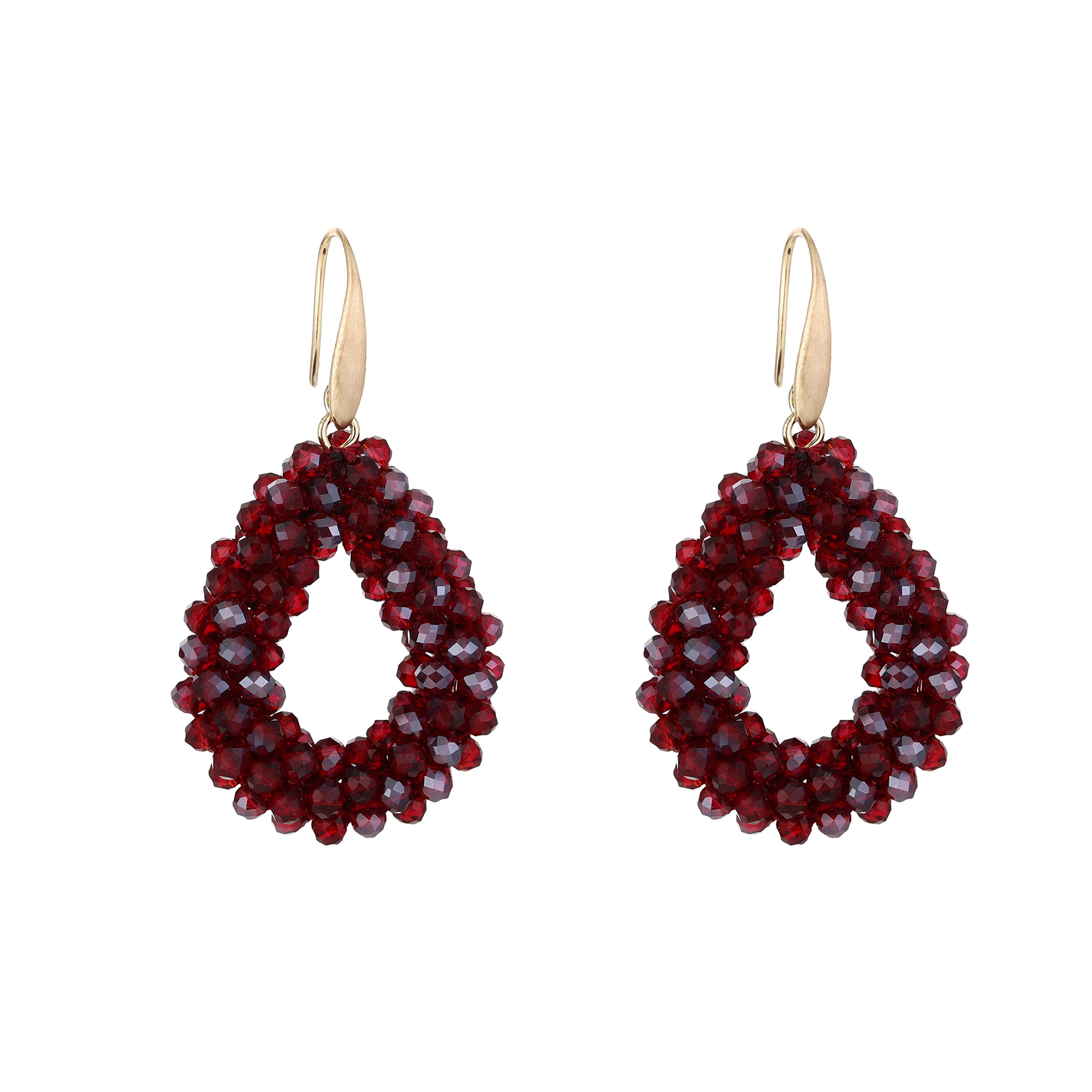 Klassieke kralen oorbellen druppel - Deep red