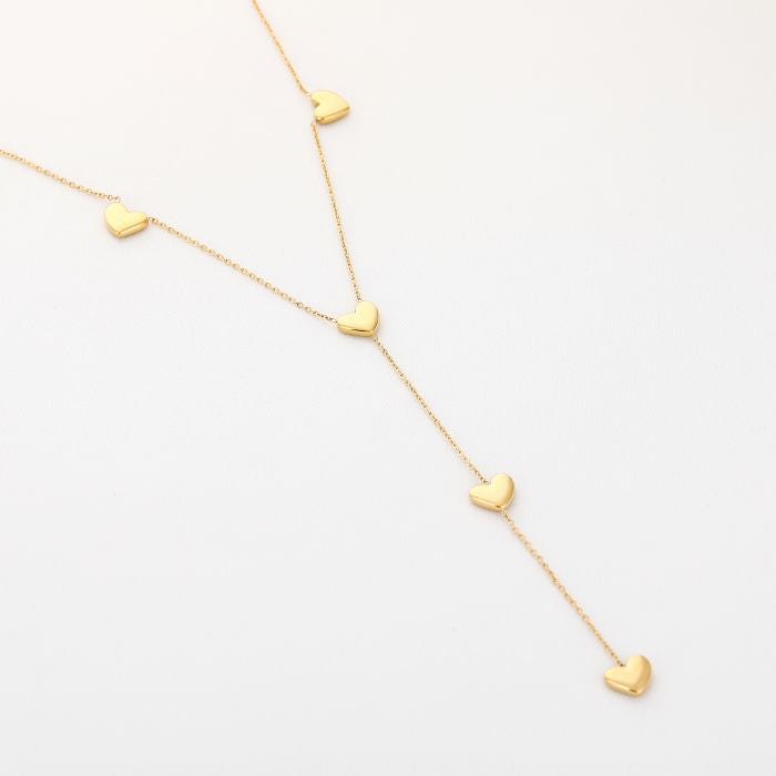Y ketting met hartjes - goud