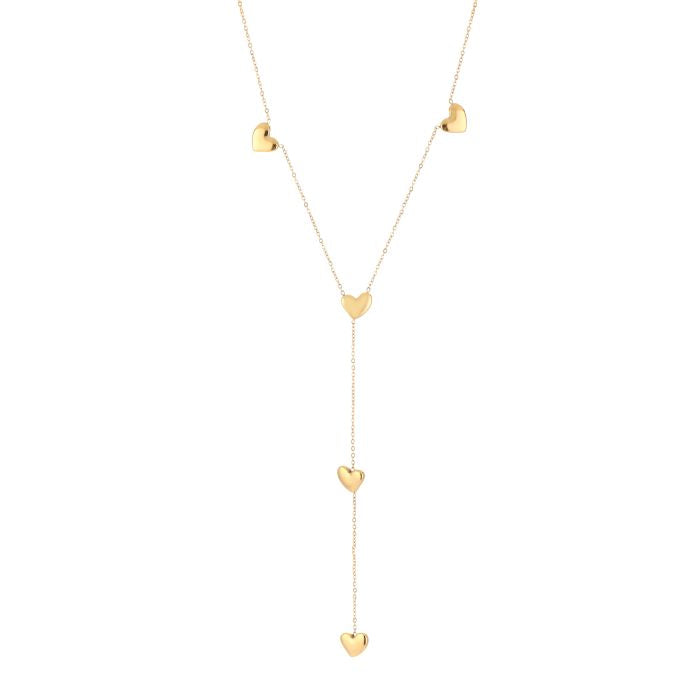 Y ketting met hartjes - goud