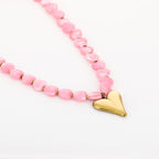 Kralen ketting met hartje - roze