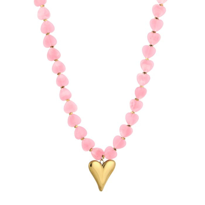Kralen ketting met hartje - roze