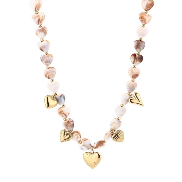 Kralen ketting met bedels - beige