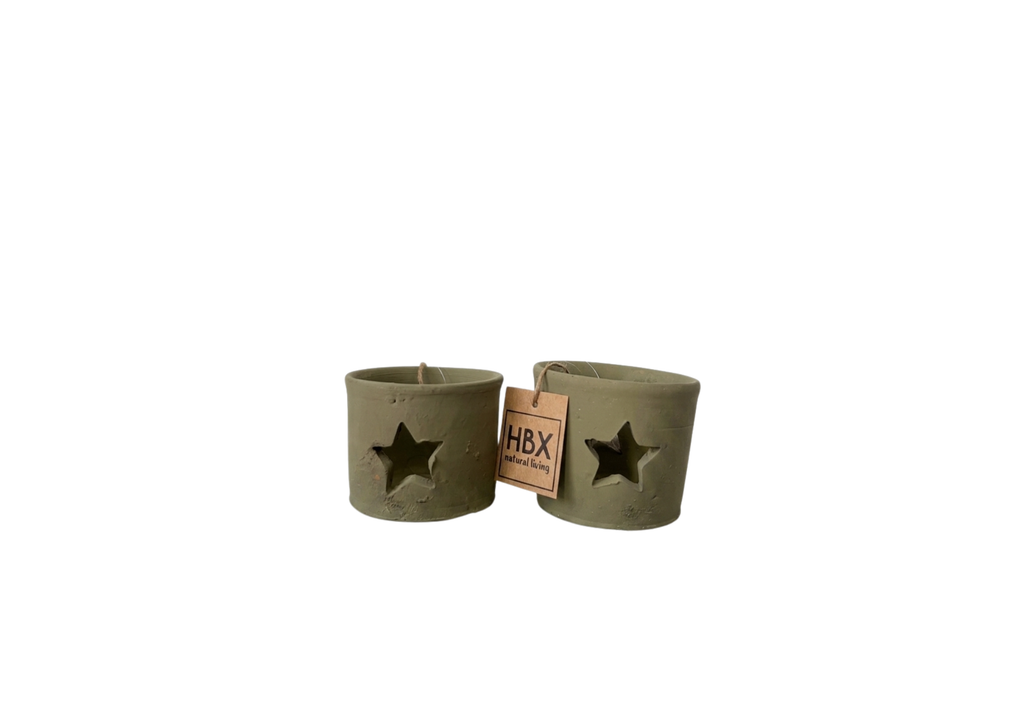 Waxinelichthouder klei groen, Ø 8 cm.