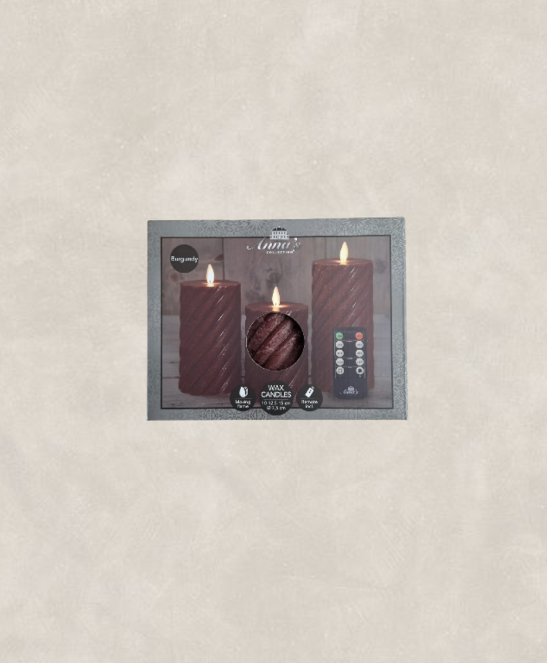 LED kaars set van 3 bordeaux