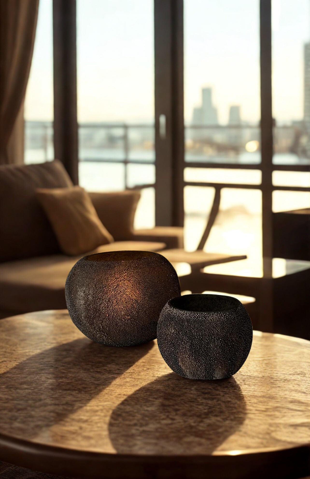 Theelicht set Colmore Votive Brown glass mosaic