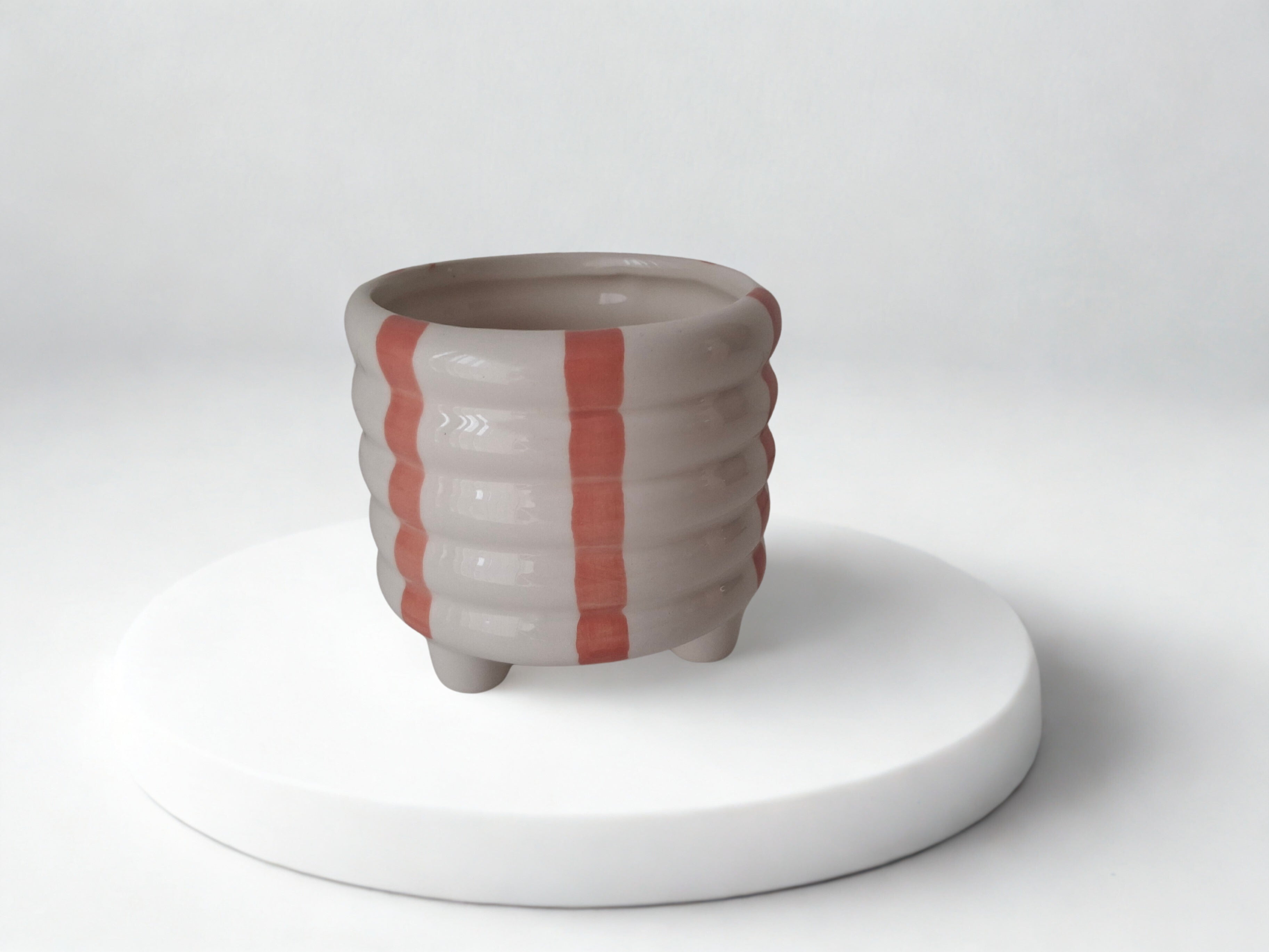 Bloempot roze/wit gestreept