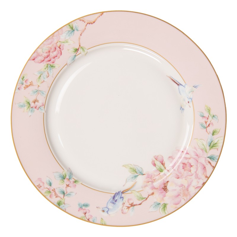 Clayre & Eef Dinerbord Ø 27 cm Roze Wit Porselein Bloemen