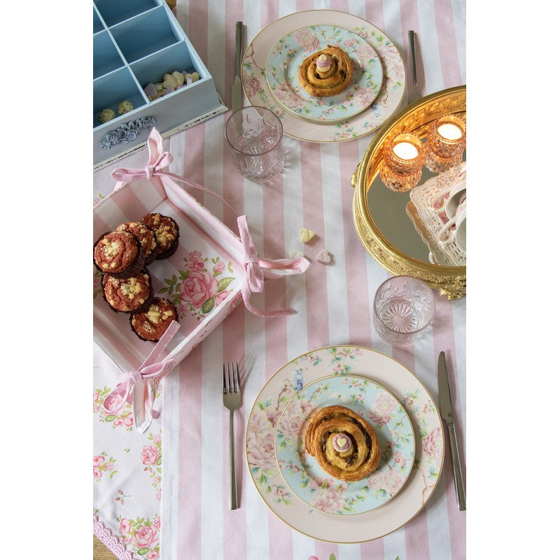 Clayre & Eef Ontbijtbord Ø 19 cm Groen Roze Porselein Bloemen