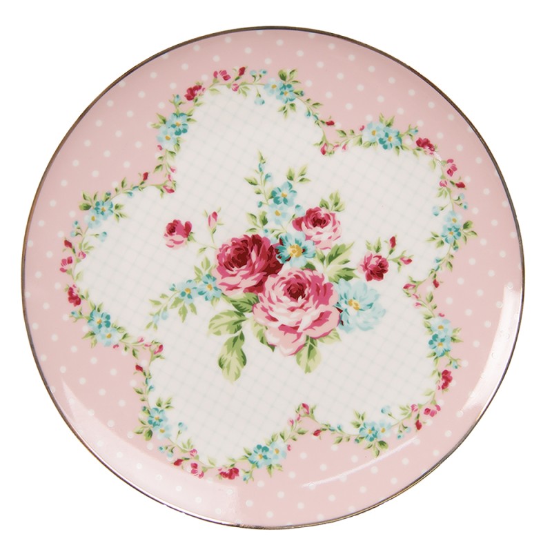 Clayre & Eef Ontbijtbord Ø 20 cm Roze Wit Porselein Bloemen