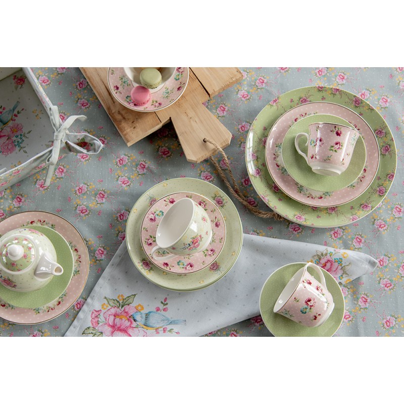 Clayre & Eef Ontbijtbord Ø 20 cm Roze Wit Porselein Bloemen