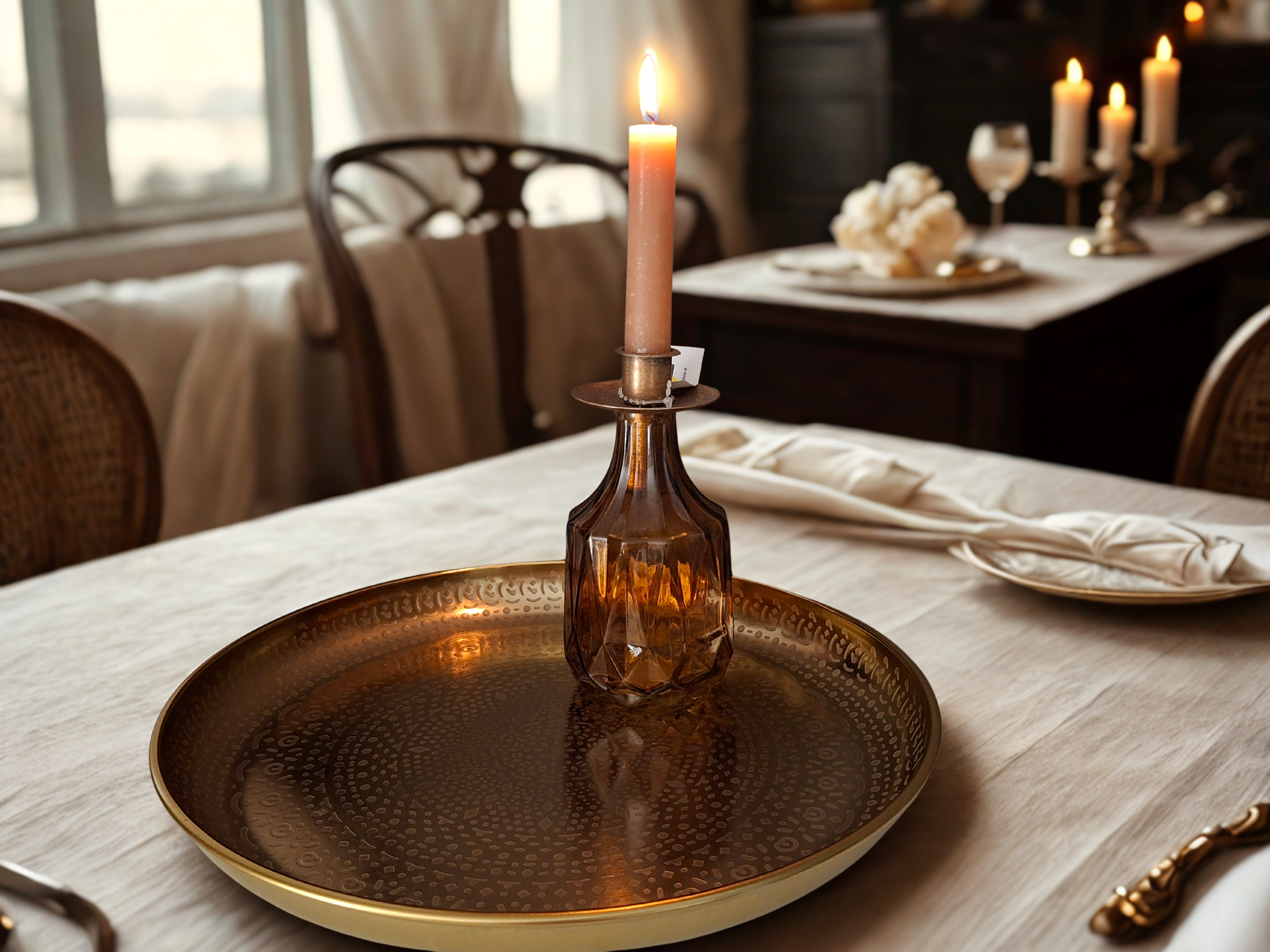 Kandelaar glas Optiek Amber, hoogte 17 cm