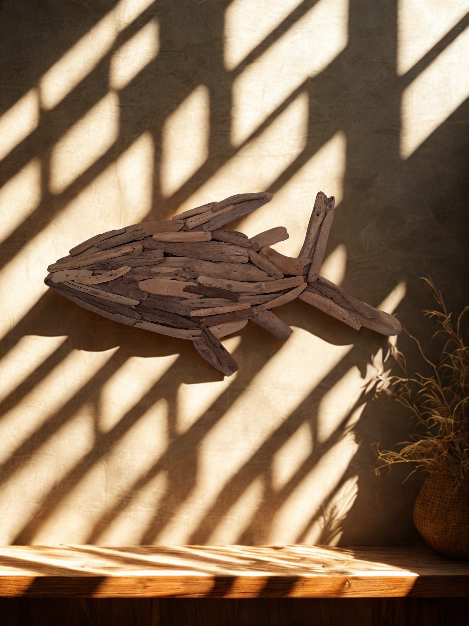 Vis hout, lengte 80 cm.