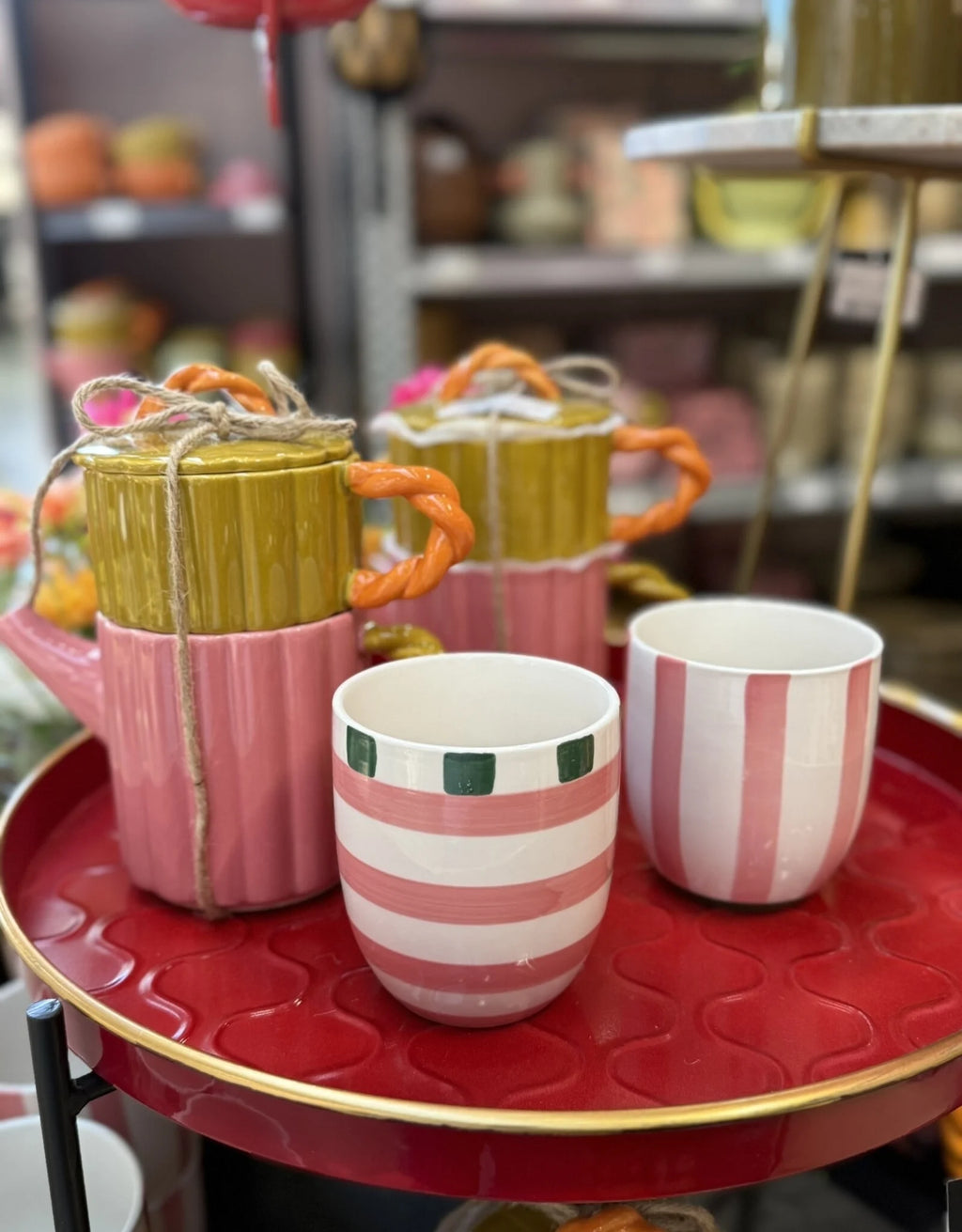 Mica decorations mok roze en oranje gestreept