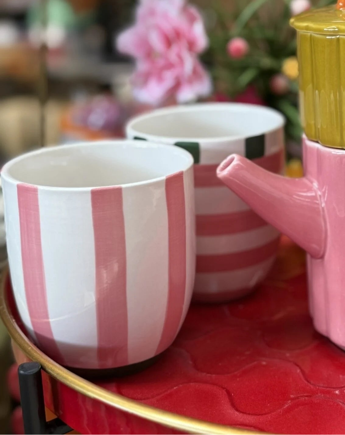 Mica decorations mok roze en oranje gestreept